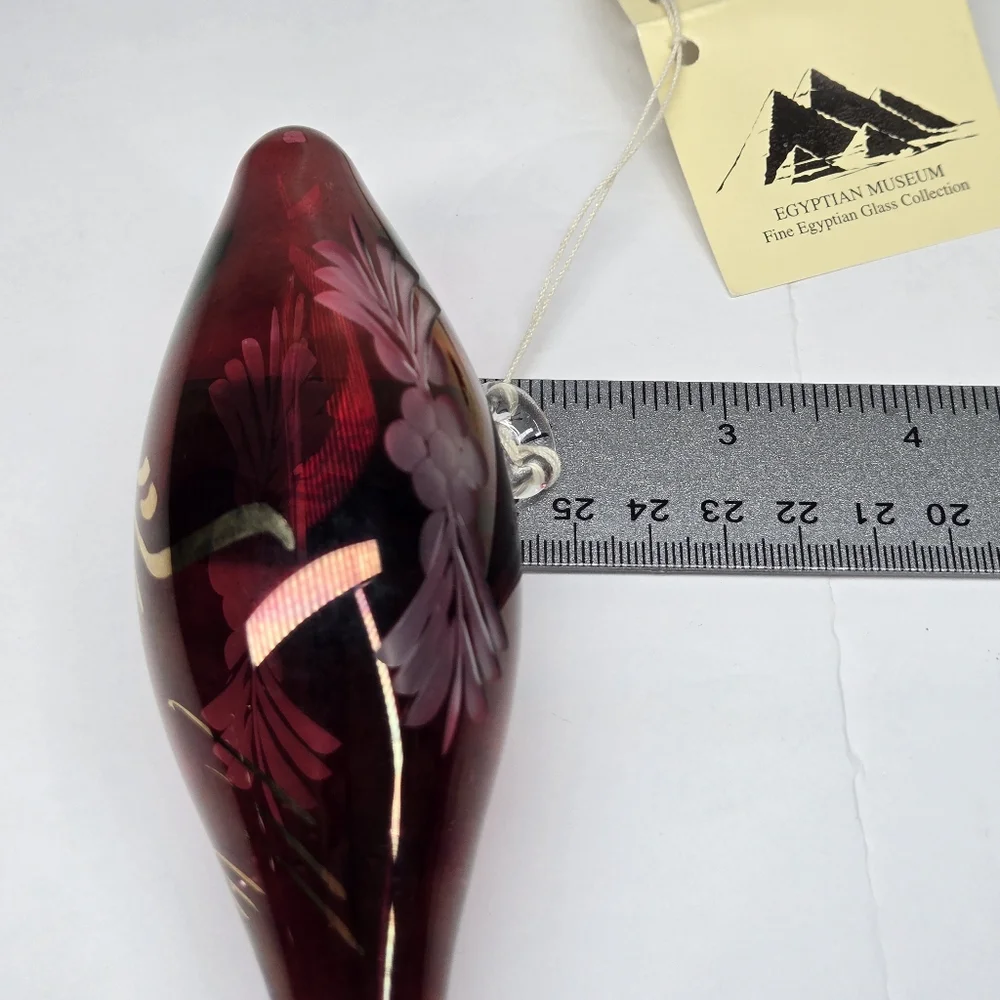 Vintage Egyptian Etched Glass‎ Icicle Teardrop Ornament 24k Trim German Pyrex